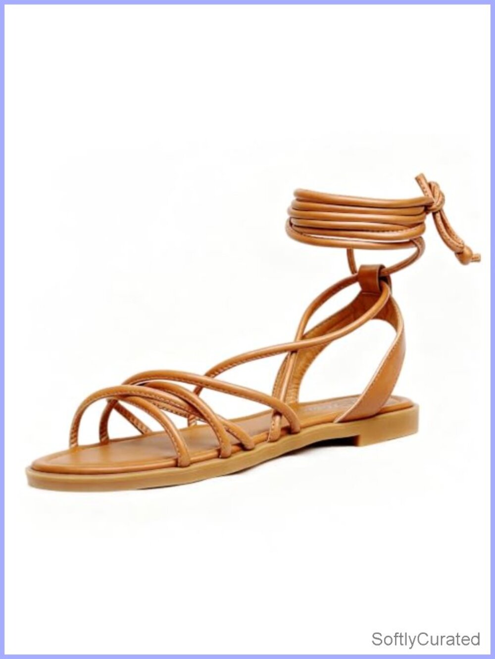 Faux Leather Lace Up Gladiator Flat Sandals Ankle Strap Summer